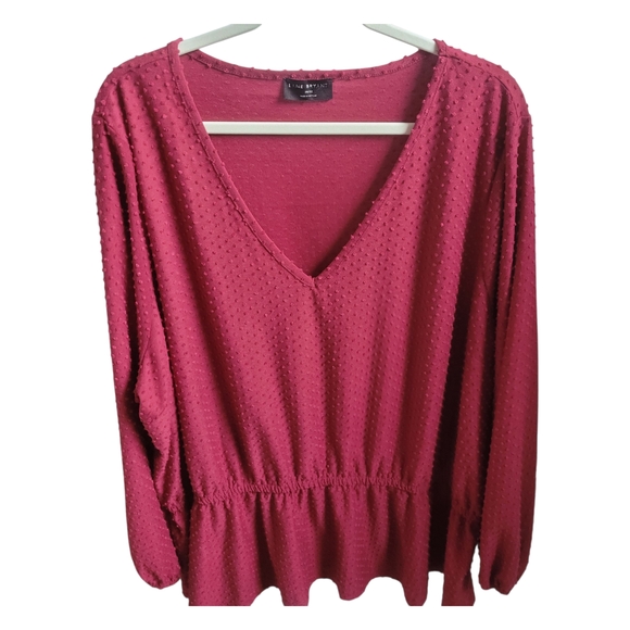 Lane Bryant V-Neck Textured Blouse - Rich Red - Picture 1 of 7